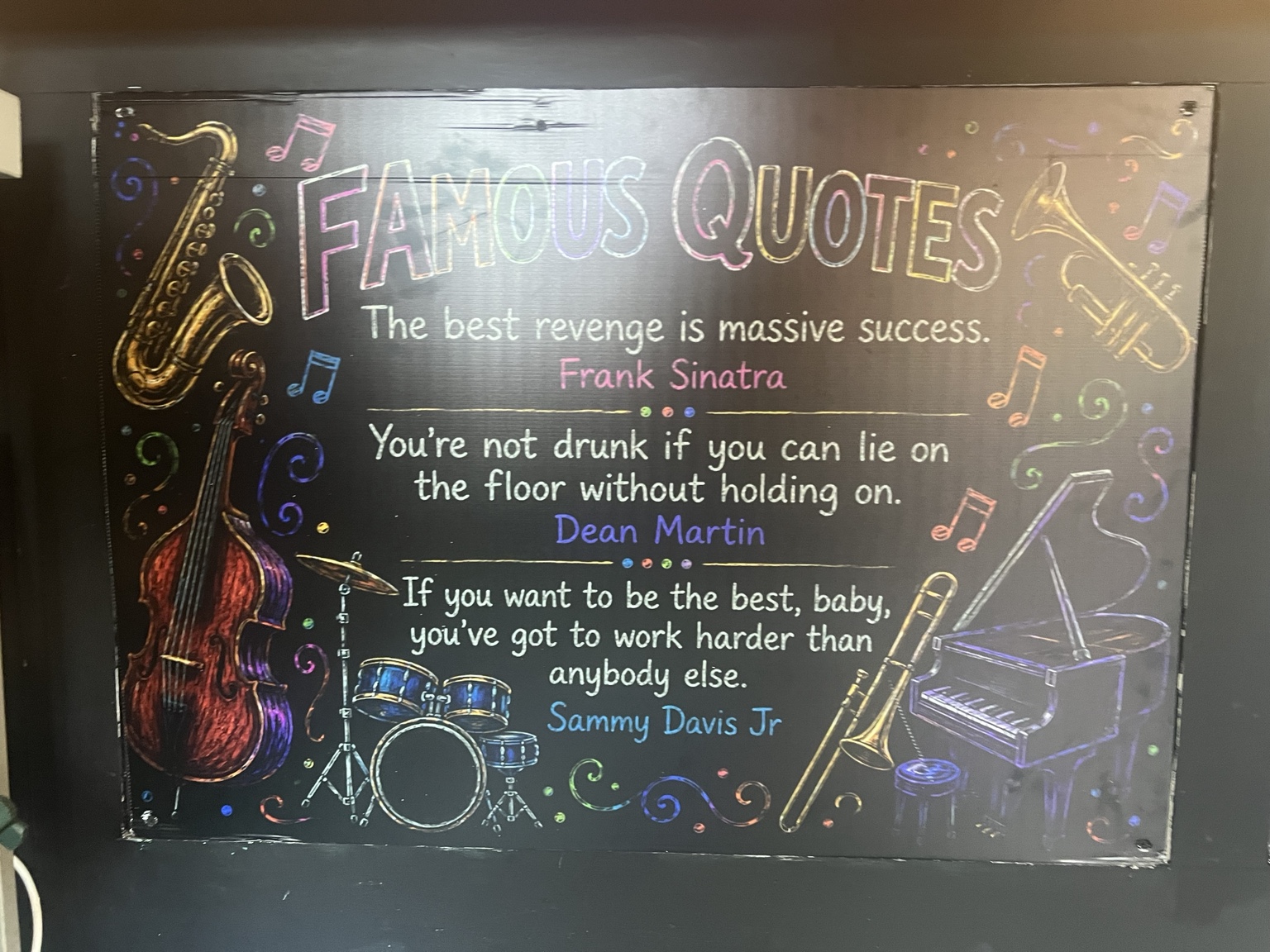 Famous Jazz and Swing quotes artwork inside the café