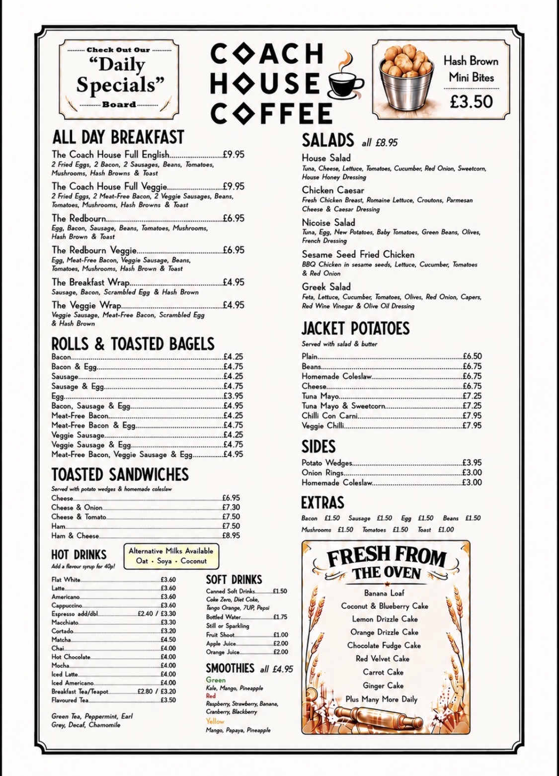 Coach House Coffee full food menu