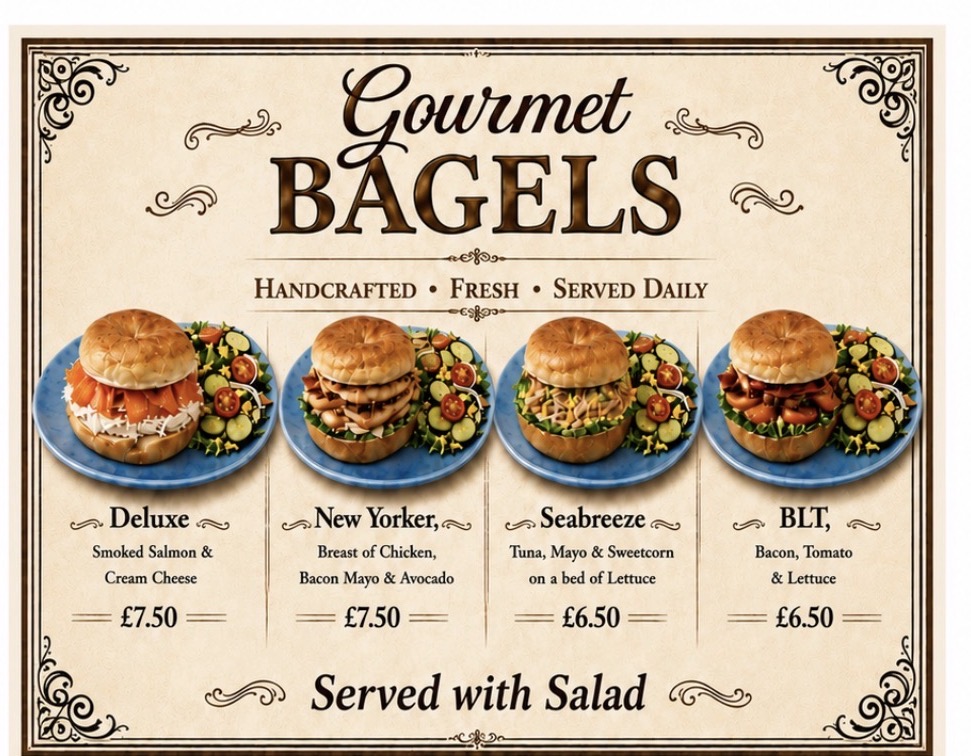 Coach House Coffee gourmet bagels menu