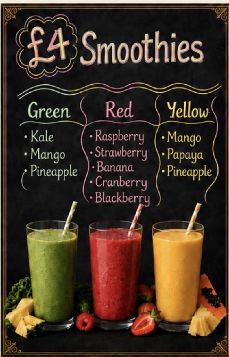 Coach House Coffee smoothies menu